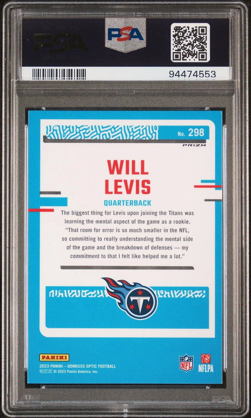 2023 Panini Donruss Optic 298 Will Levis Blue Hyper PSA 10