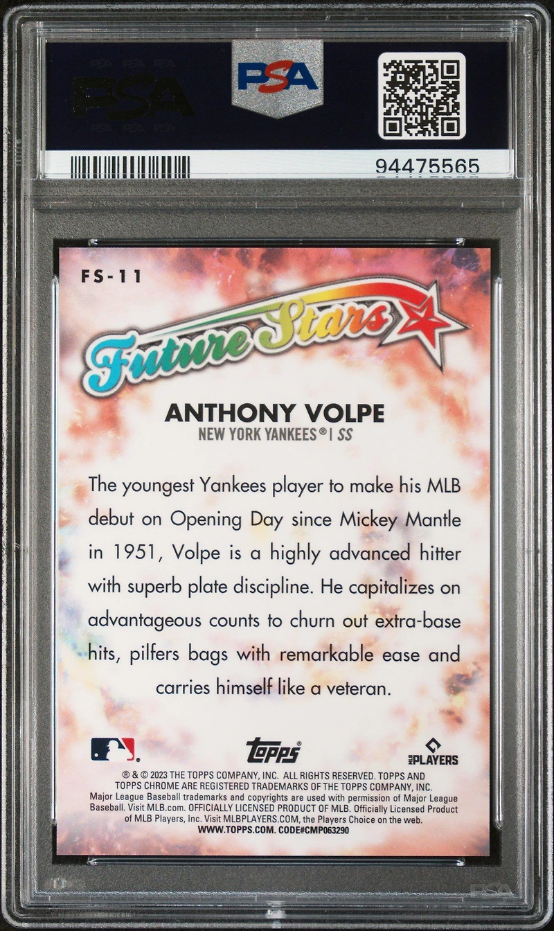 2023 Topps Chrome Logofractor Edition Future Stars Fs11 Anthony Volpe PSA 9