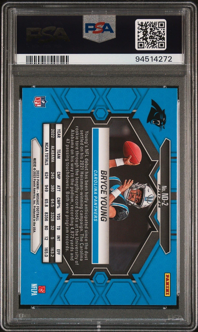 2023 Panini Mosaic Nfl Debut Nd2 Bryce Young Green PSA 10
