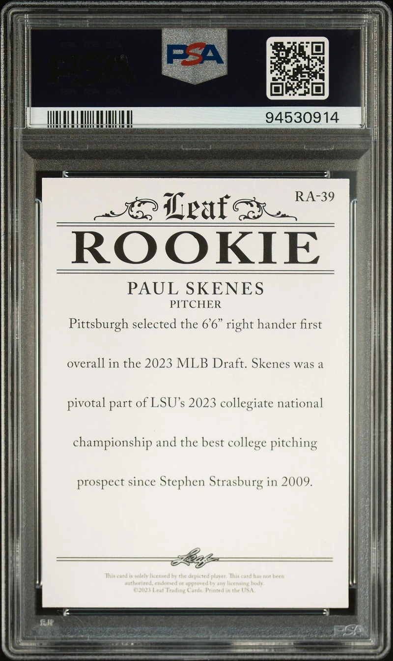 2023 Leaf Special Release Rookie Achievement Ra39 Paul Skenes PSA 10