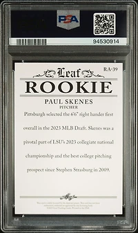 2023 Leaf Special Release Rookie Achievement Ra39 Paul Skenes PSA 10