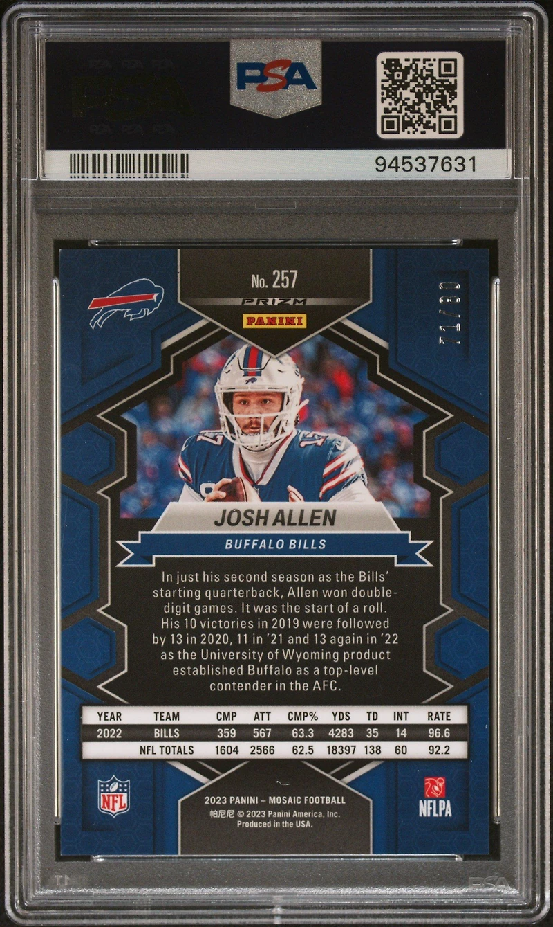 2023 Panini Mosaic 257 Josh Allen Fusion Red & Yellow Choice PSA 10