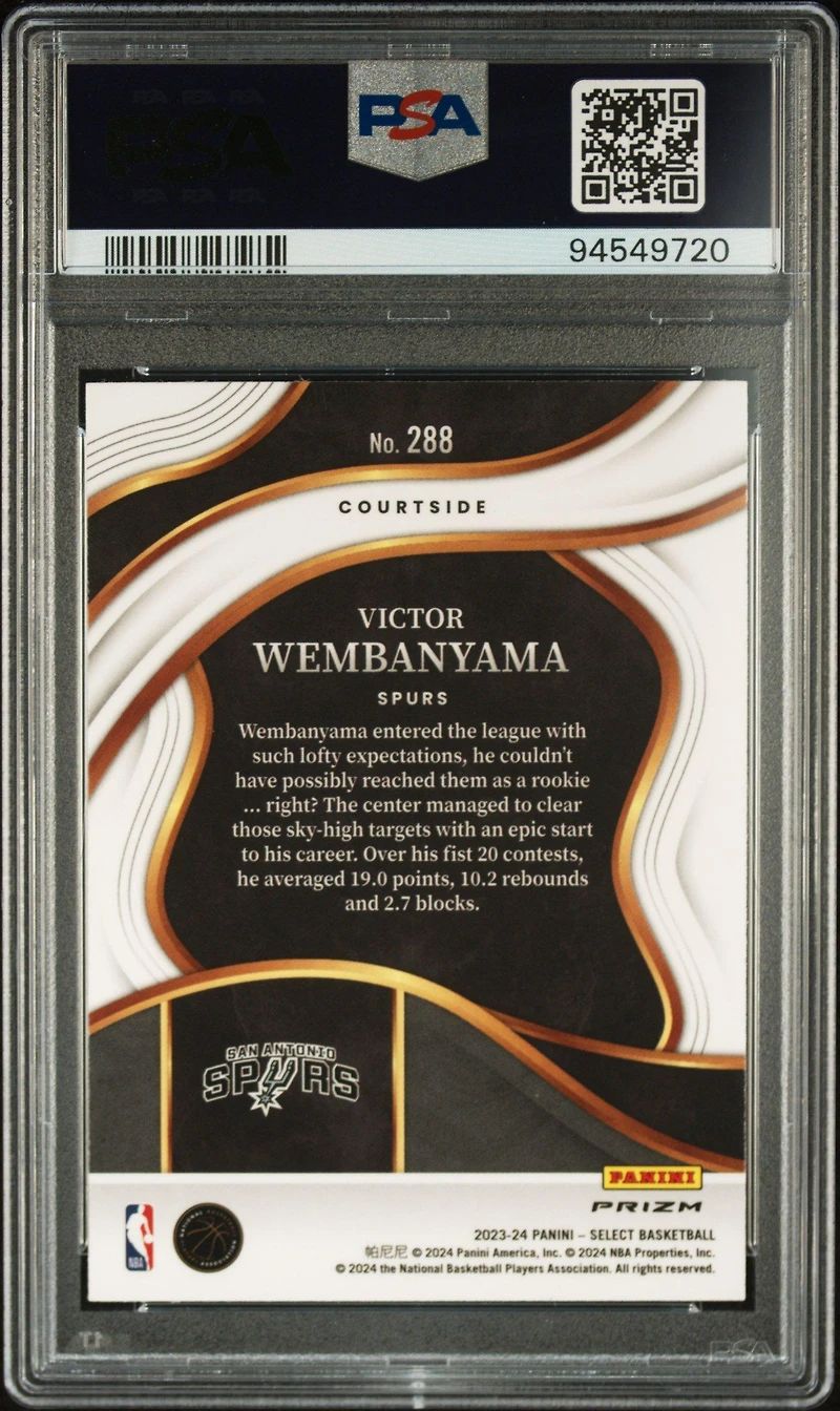 2023 Panini Select 288 Victor Wembanyama Tectonic PSA 10