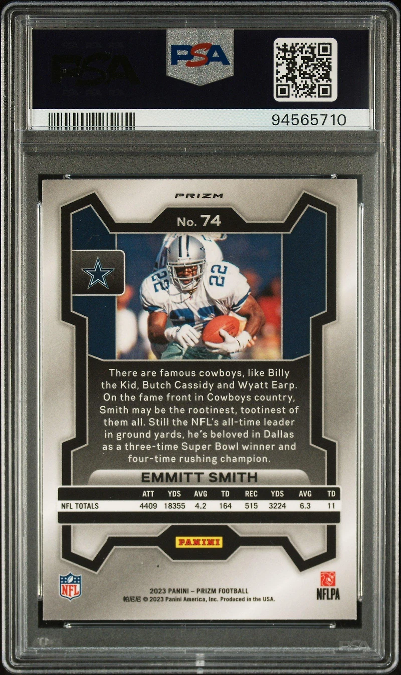 2023 Panini Prizm 74 Emmitt Smith Green Prizm PSA 10
