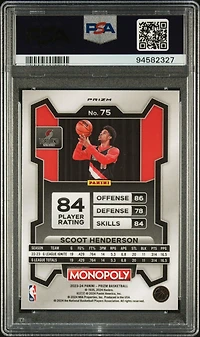 2023 Panini Prizm Monopoly 75 Scoot Henderson Purple PSA 10