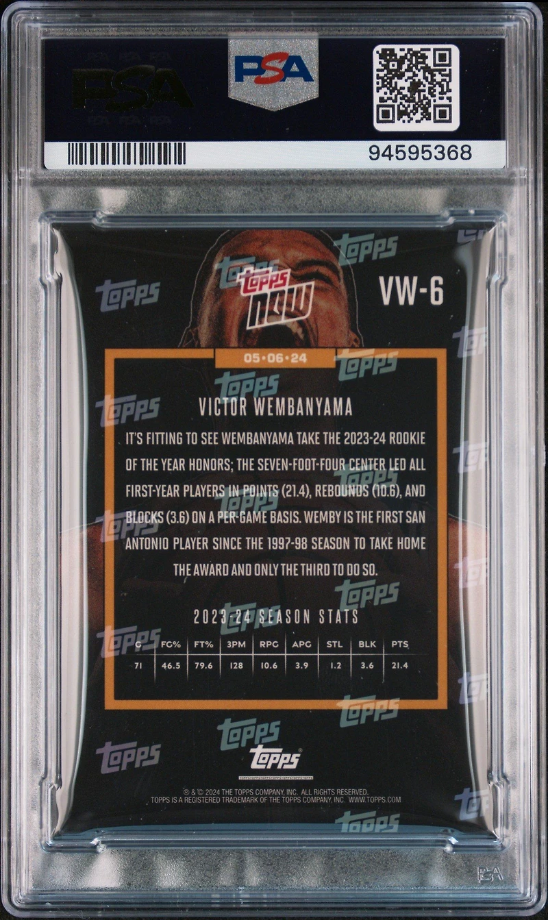 2023 Topps Now Vw6 Victor Wembanyama PSA 9