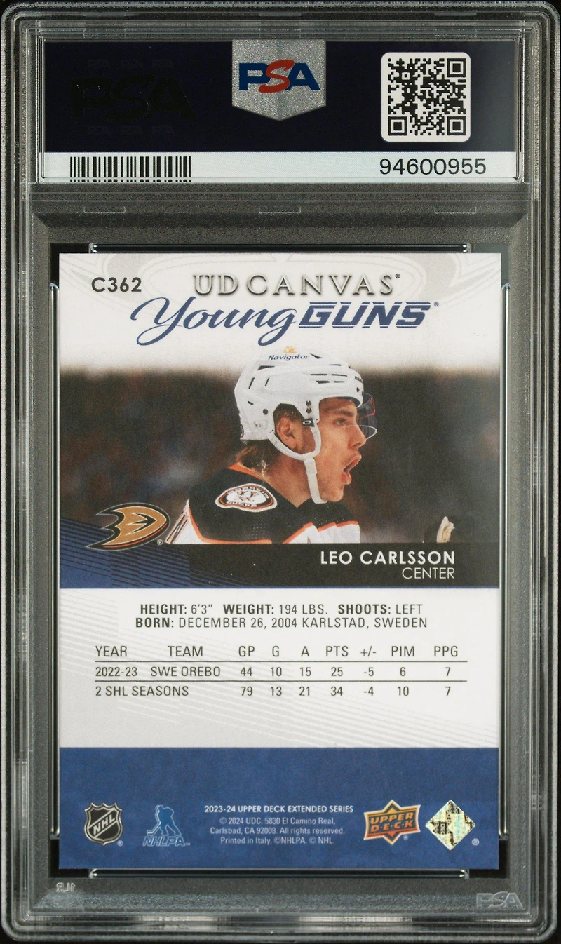 2023 Upper Deck Ud Canvas C362 Leo Carlsson PSA 10
