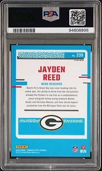 2023 Panini Donruss Optic 239 Jayden Reed Blue Hyper PSA 10