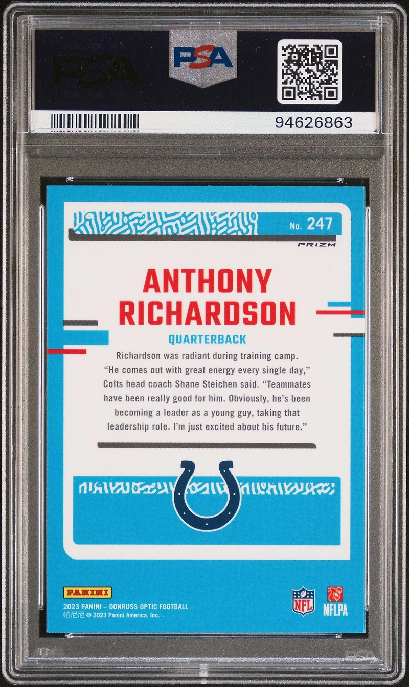 2023 Panini Donruss Optic 247 Anthony Richardson Green Hyper PSA 10