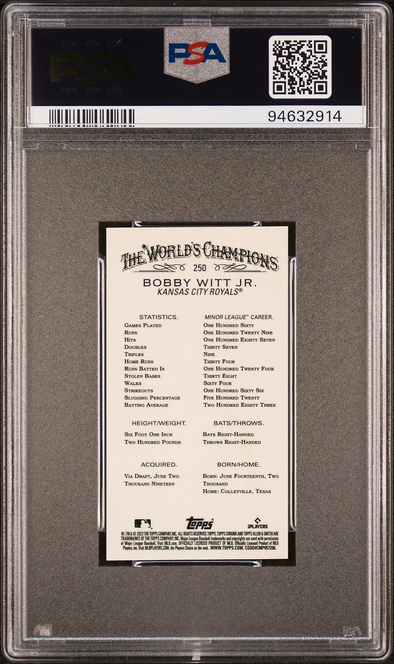 2022 Topps Allen & Ginter Chrome 250 Bobby Witt Jr Mini PSA 10