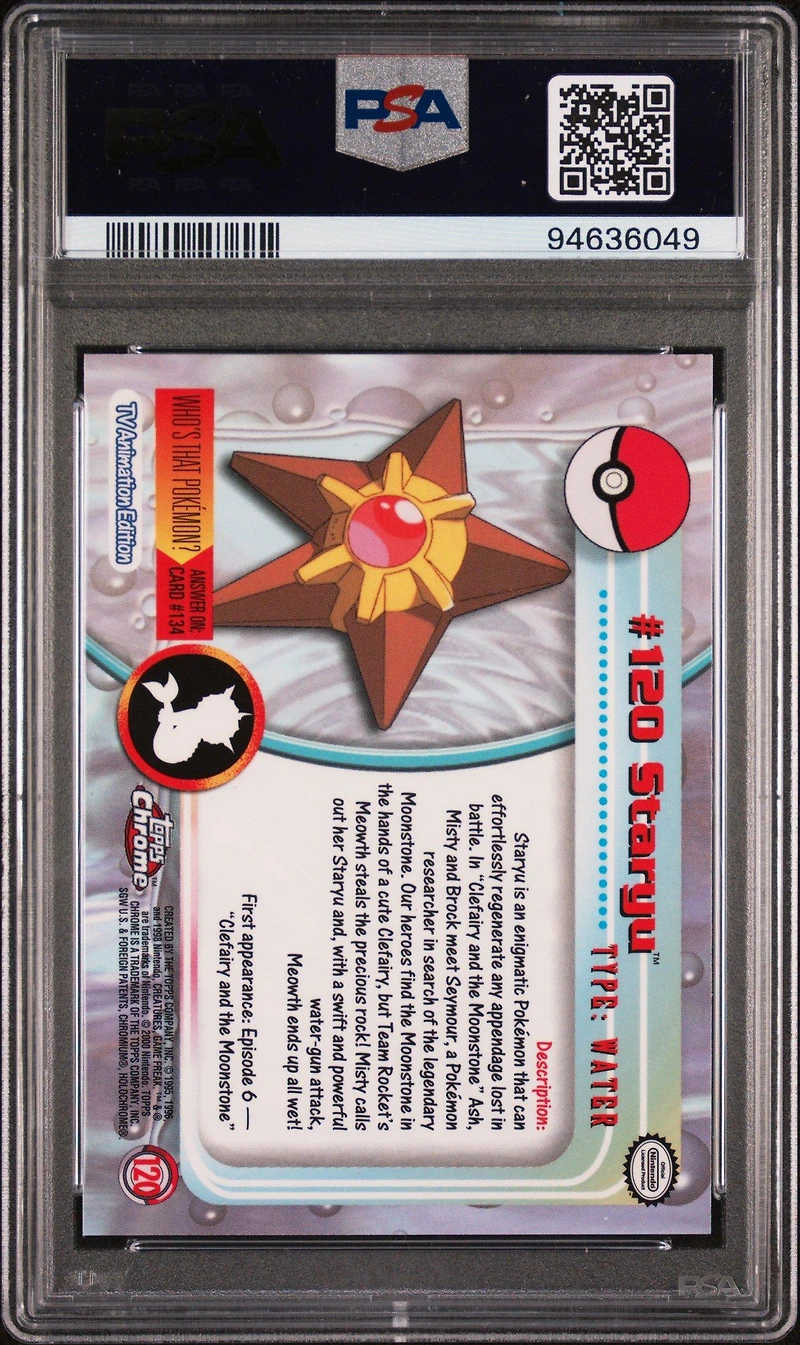 2000 Topps Chrome Pokemon T.v. 120 Staryu PSA 10