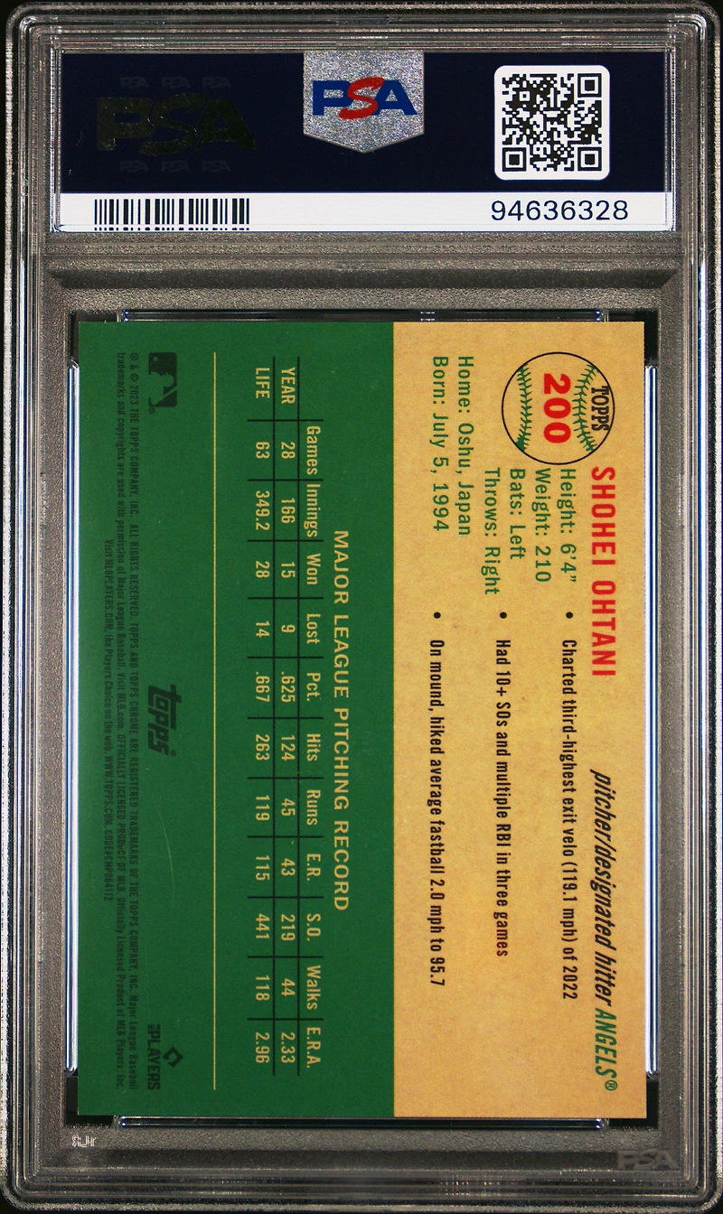 2023 Topps Chrome Platinum Anniversary 200 Shohei Ohtani Blue Mini Diamond Refractor PSA 10