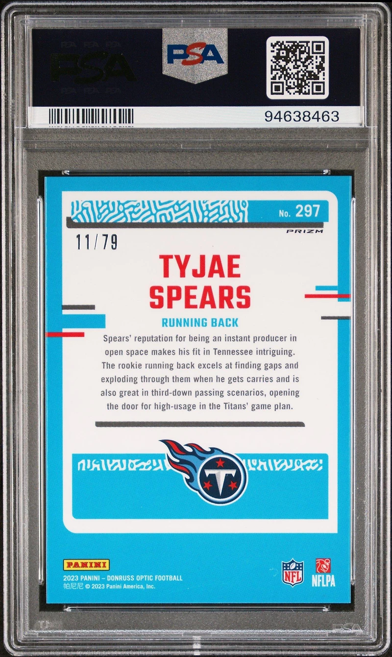 2023 Panini Donruss Optic 297 Tyjae Spears Orange Scope PSA 9