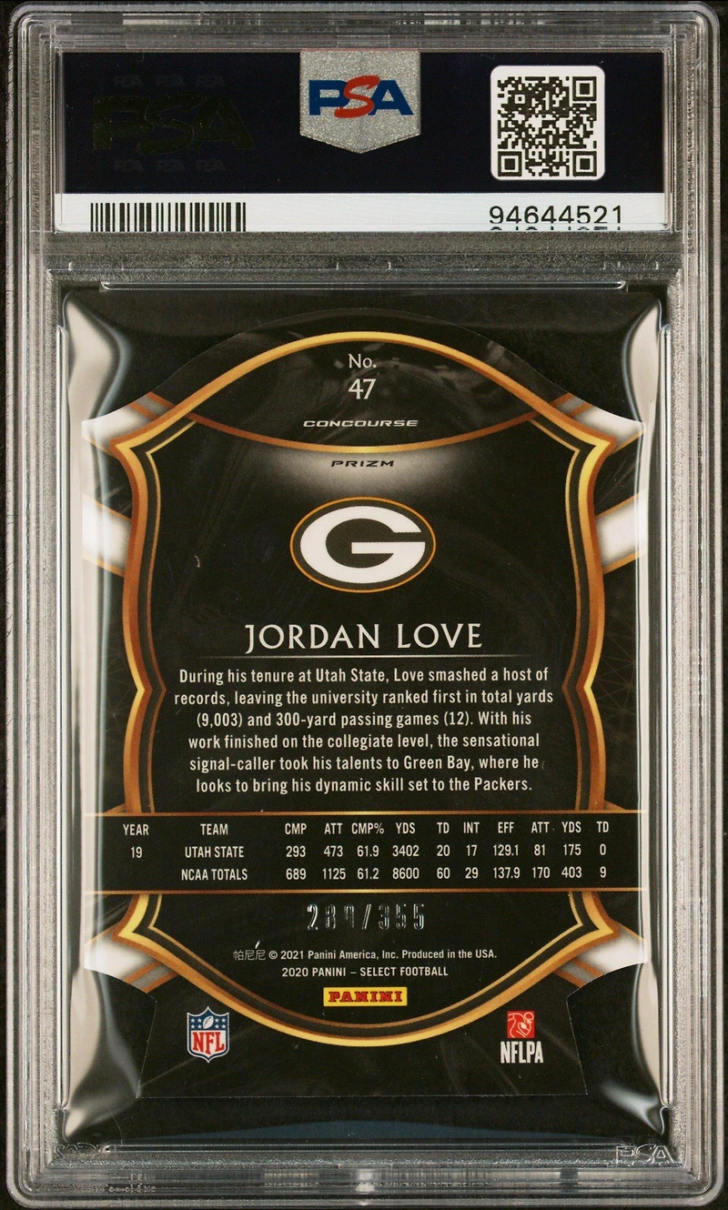 2020 Panini Select 47 Jordan Love Die-cut Copper Prizm PSA 10