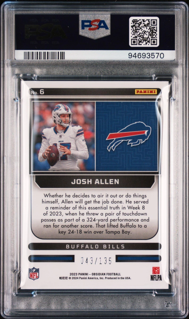 2023 Panini Obsidian Supernova 6 Josh Allen PSA 9