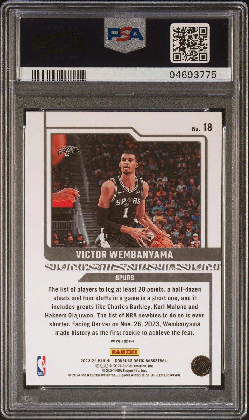 2023 Panini Donruss Optic Elite Dominators 18 Victor Wembanyama Holo PSA 9