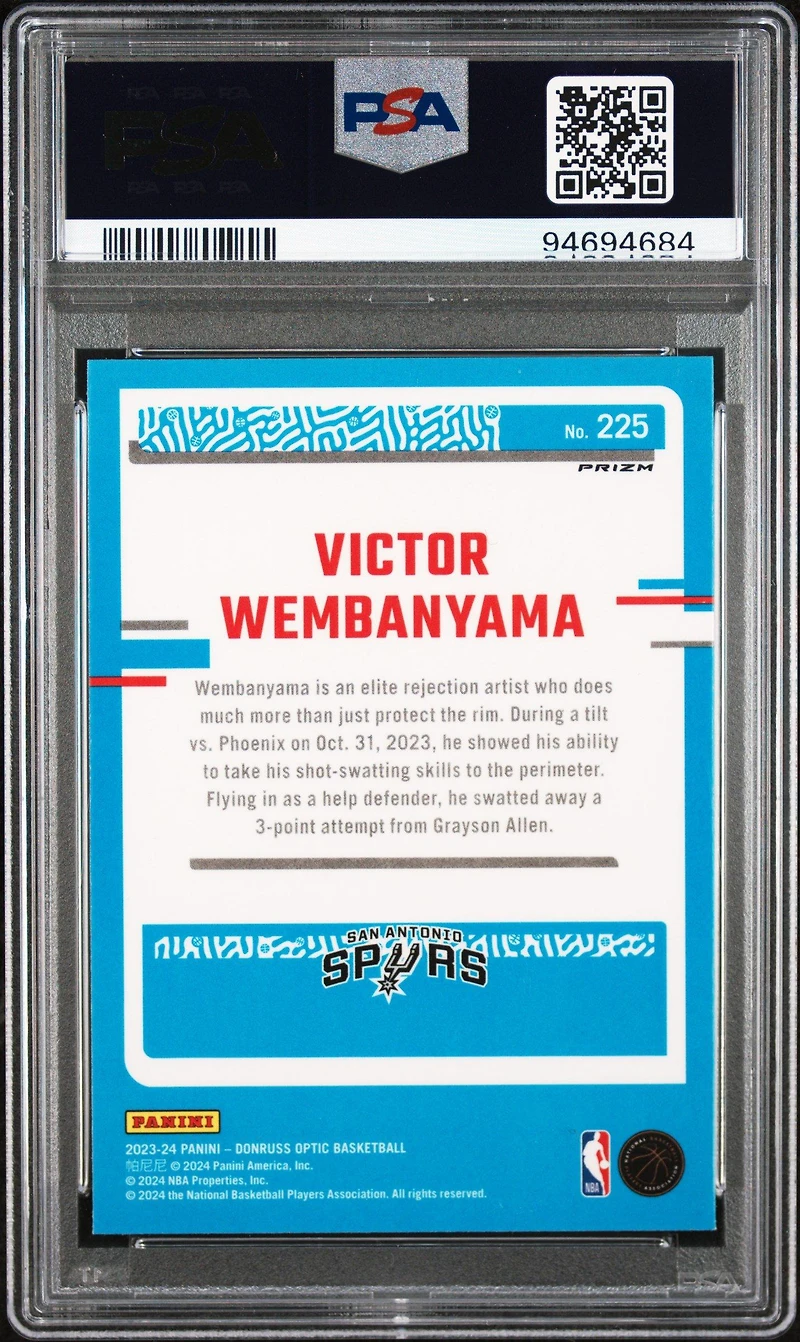 2023 Panini Donruss Optic 225 Victor Wembanyama Holo PSA 10