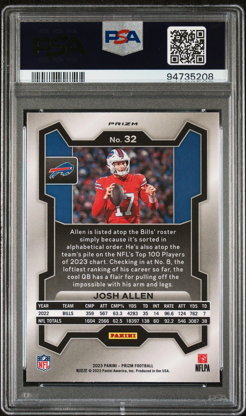 2023 Panini Prizm 32 Josh Allen Black & White Checker PSA 10