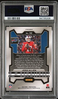 2023 Panini Prizm 32 Josh Allen Black & White Checker PSA 10