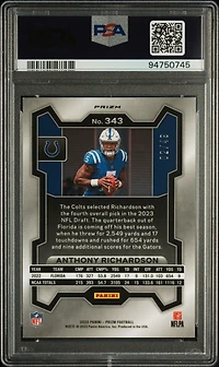 2023 Panini Prizm 343 Anthony Richardson Purple Power PSA 9