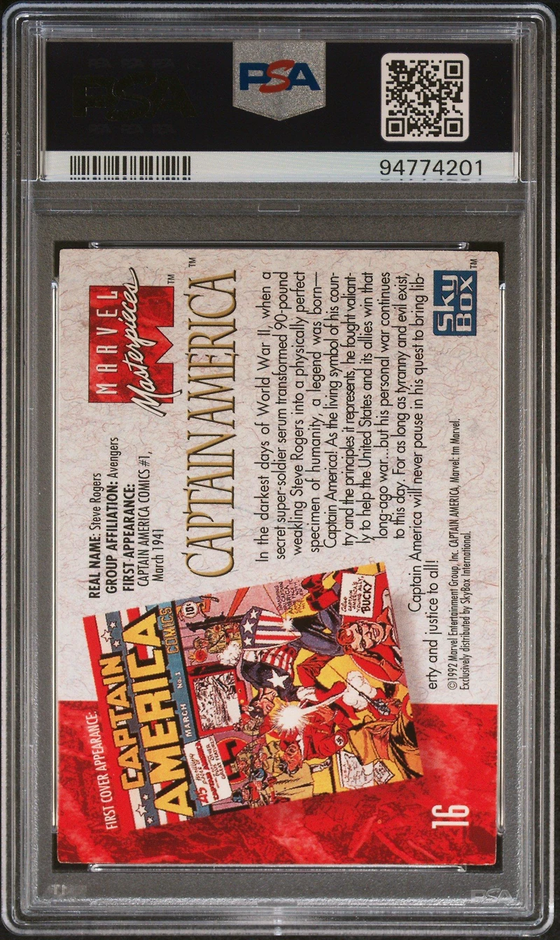 1992 Marvel Masterpieces 16 Captain America PSA 10