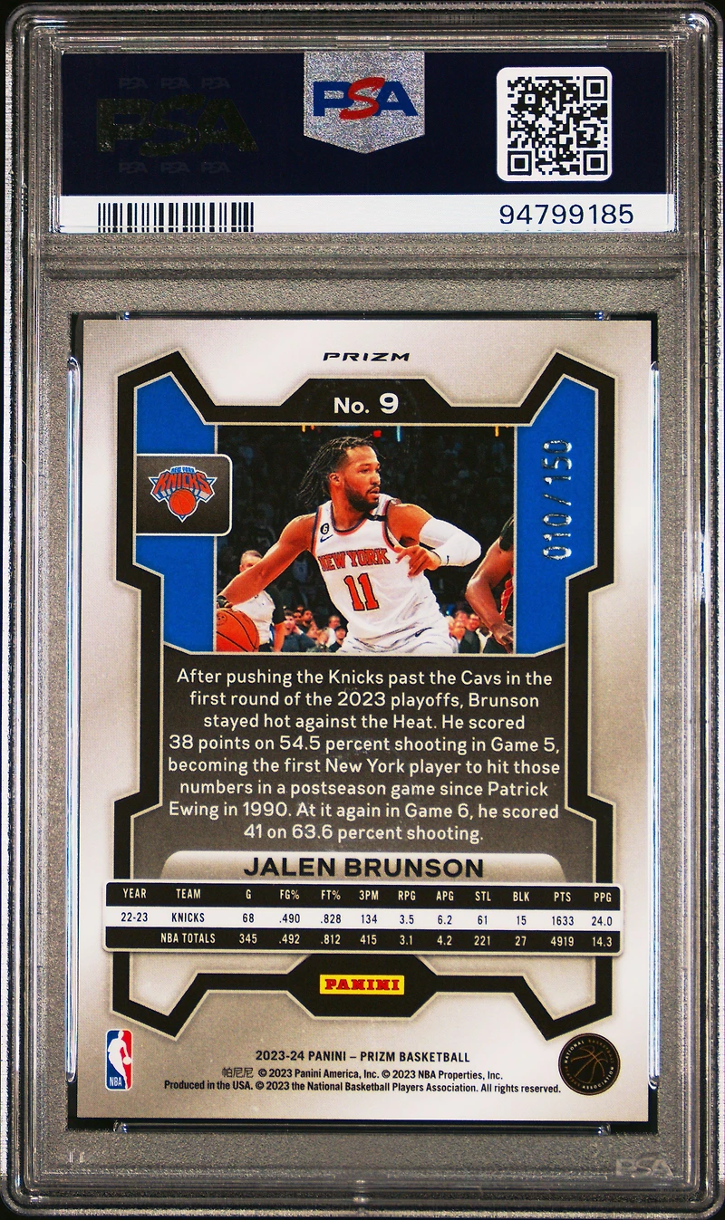 2023 Panini Prizm 9 Jalen Brunson Premium Factory Set PSA 10