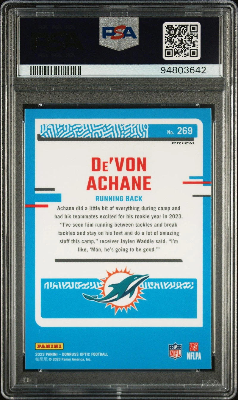 2023 Panini Donruss Optic 269 De'von Achane Fire PSA 9