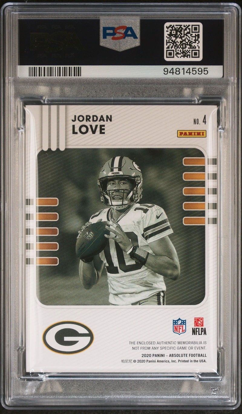 2020 Panini Absolute Rookie Materials 4 Jordan Love PSA 10