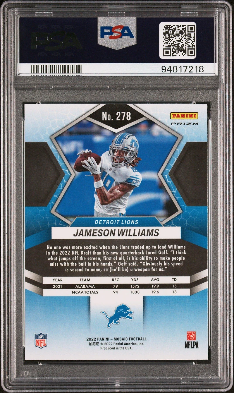 2022 Panini Mosaic 278 Jameson Williams Camo Pink PSA 10