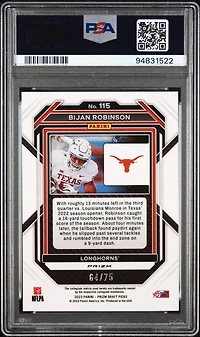 2023 Panini Prizm Draft Picks 115 Bijan Robinson Purple Prizm PSA 9