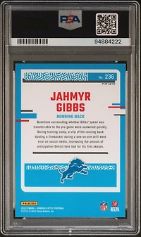 2023 Panini Donruss Optic 236 Jahmyr Gibbs Holo PSA 9