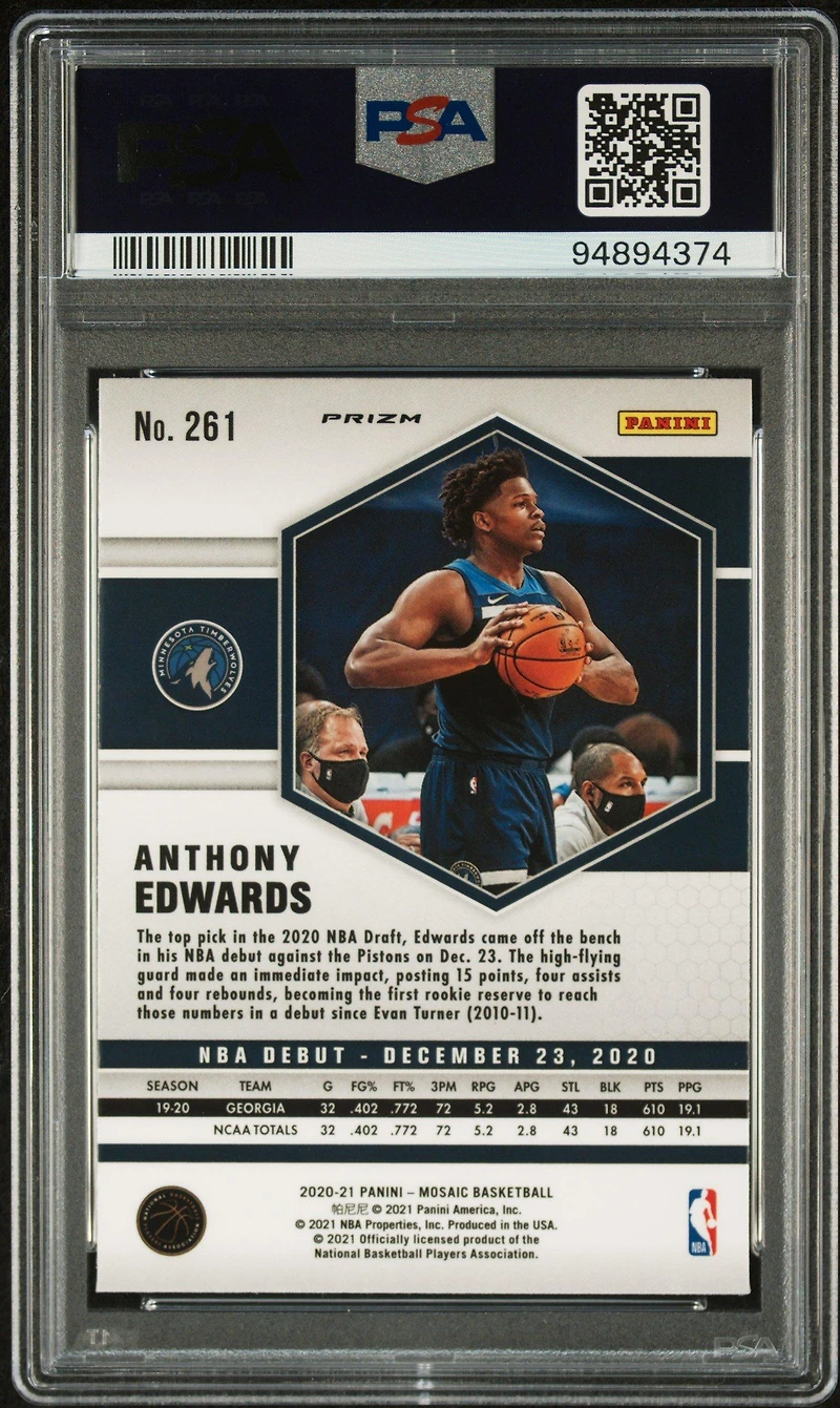 2020 Panini Mosaic 261 Anthony Edwards Reactive Yellow PSA 10