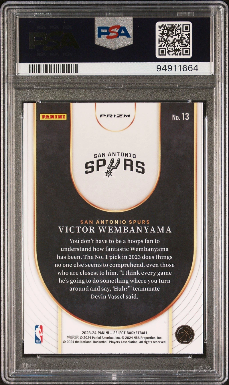 2023 Panini Select Neon Icon 13 Victor Wembanyama Silver Prizm PSA 10