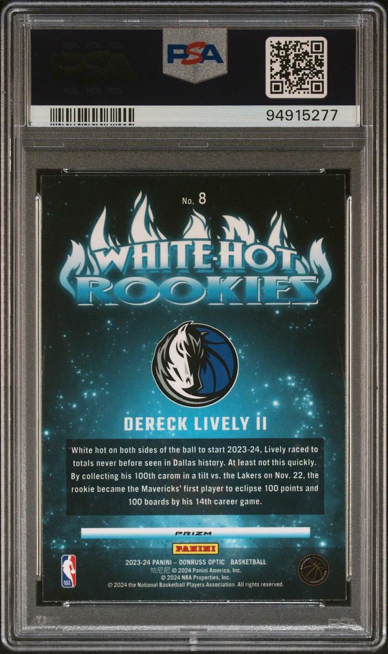 2023 Panini Donruss Optic White Hot Rookies 8 Dereck Lively Ii Purple PSA 10