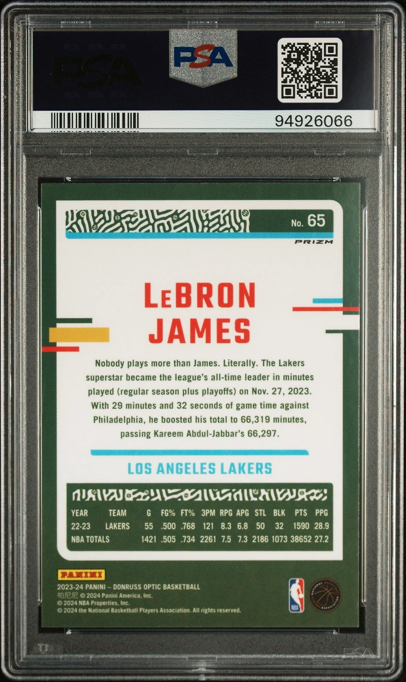 2023 Panini Donruss Optic 65 Lebron James Holo PSA 10