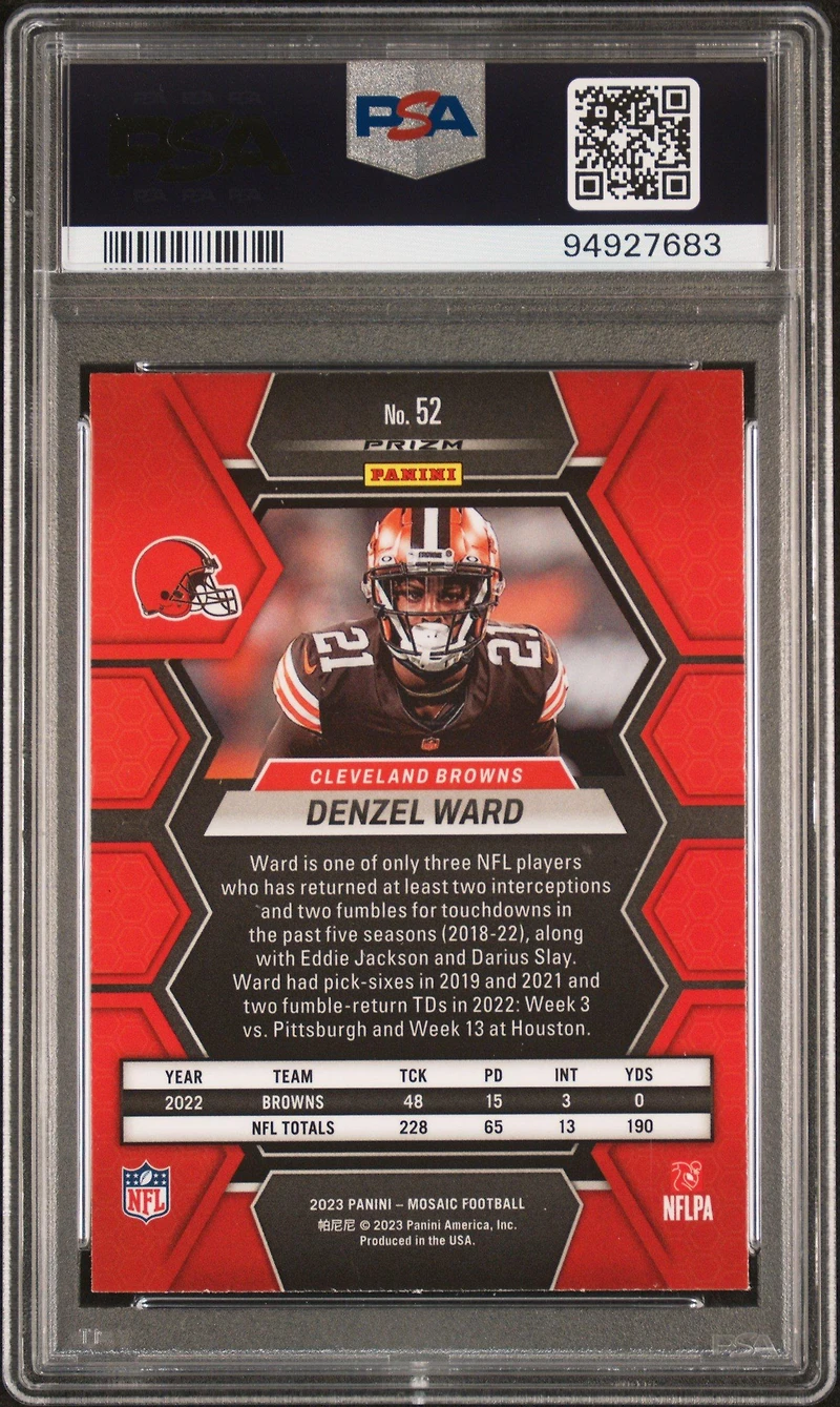 2023 Panini Mosaic 52 Denzel Ward Honeycomb PSA 10