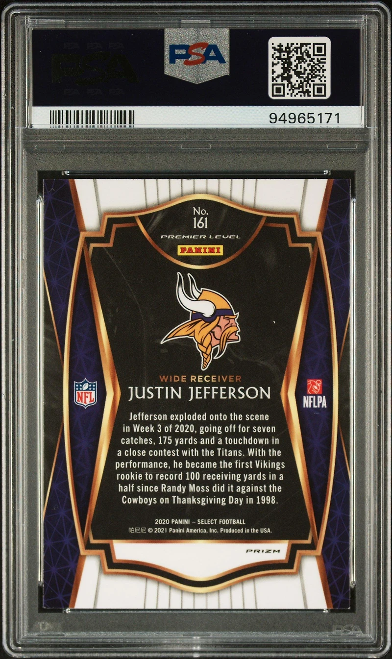 2020 Panini Select 161 Justin Jefferson Silver Prizm PSA 9