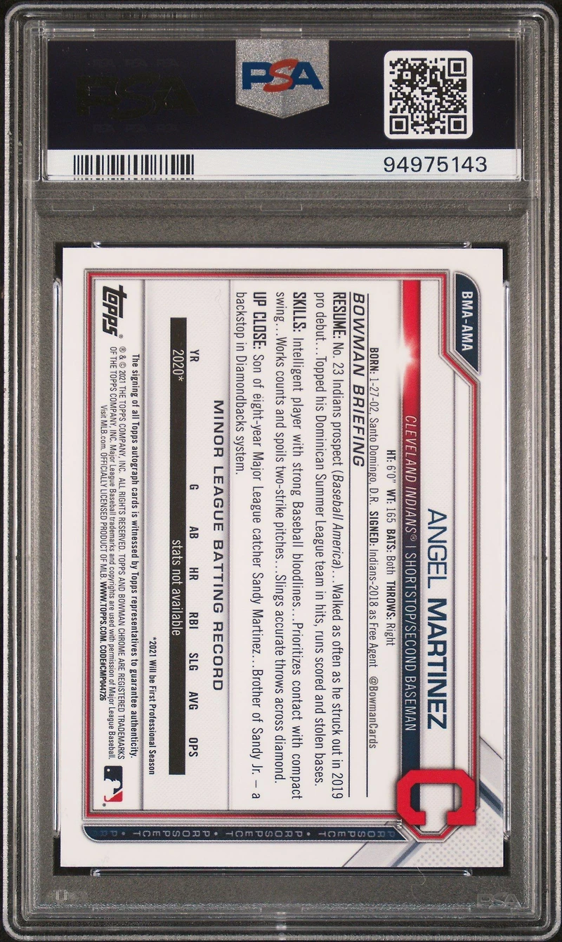 2021 Bowman Mega Box Chrome Autographs Ama Angel Martinez PSA 10