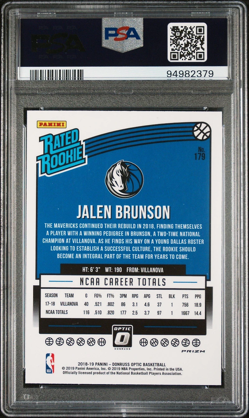 2018 Panini Donruss Optic 179 Jalen Brunson Blue Velocity PSA 10
