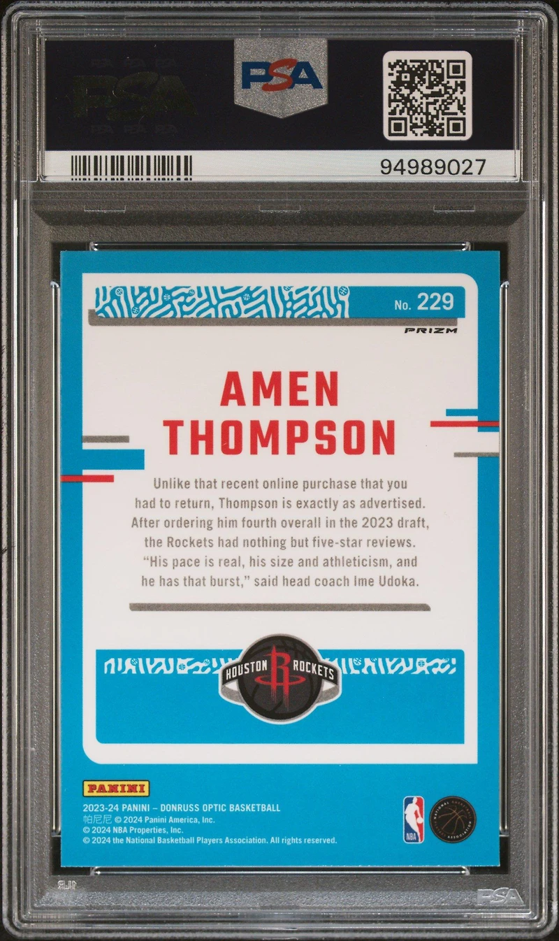 2023 Panini Donruss Optic 229 Amen Thompson Purple PSA 10
