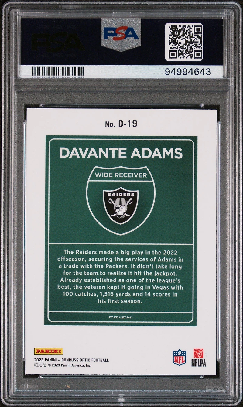 2023 Panini Donruss Optic Downtown! D19 Davante Adams PSA