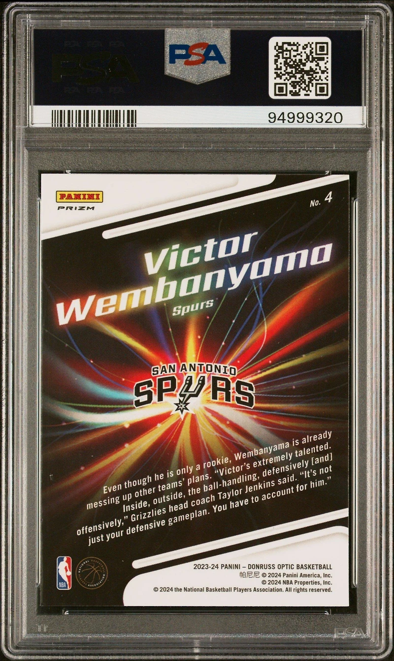 2023 Panini Donruss Optic Lights Out 4 Victor Wembanyama Holo PSA 10