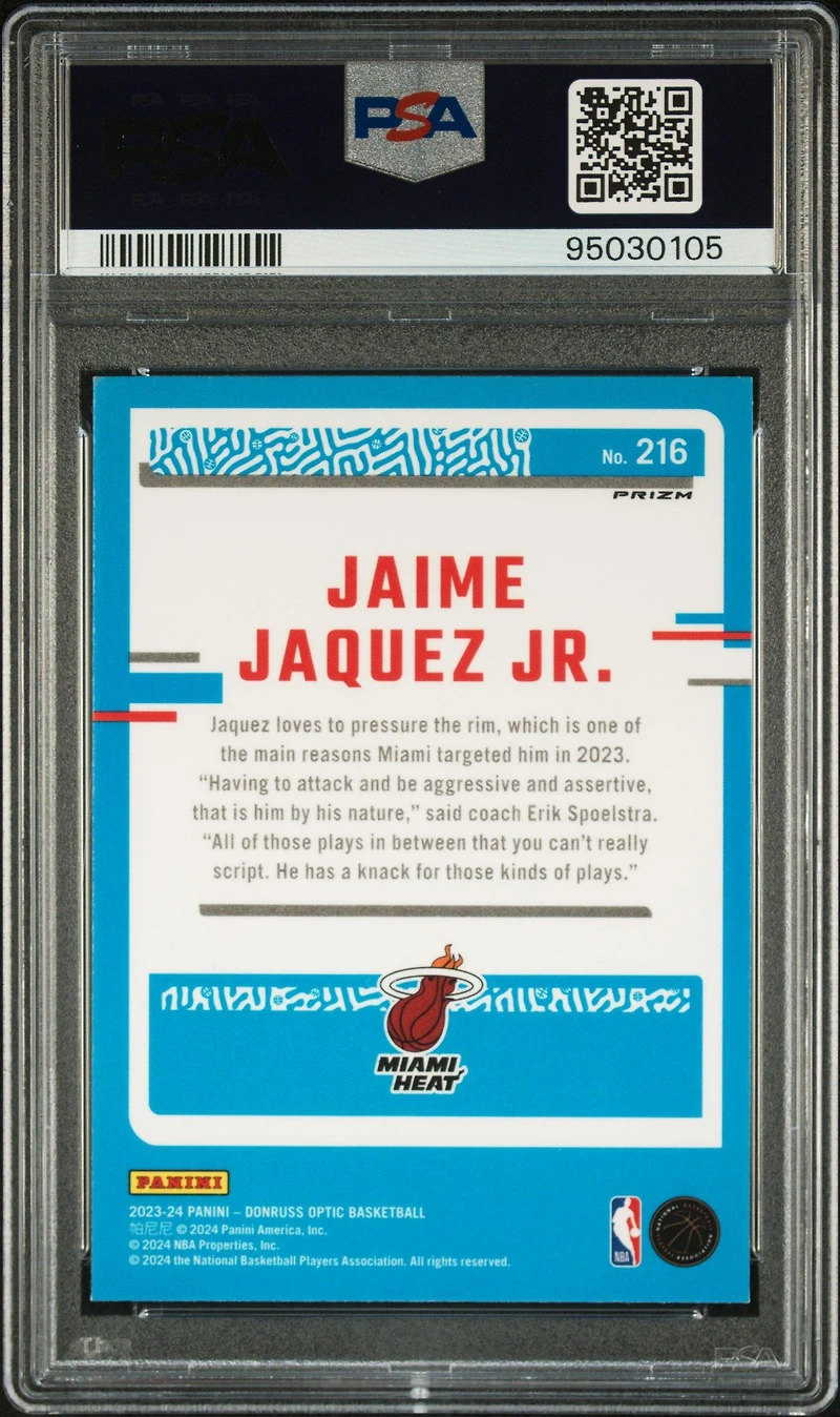 2023 Panini Donruss Optic 216 Jaime Jaquez Jr. Purple Shock PSA 9