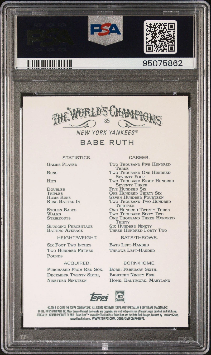 2023 Topps Allen & Ginter 85 Babe Ruth PSA 10