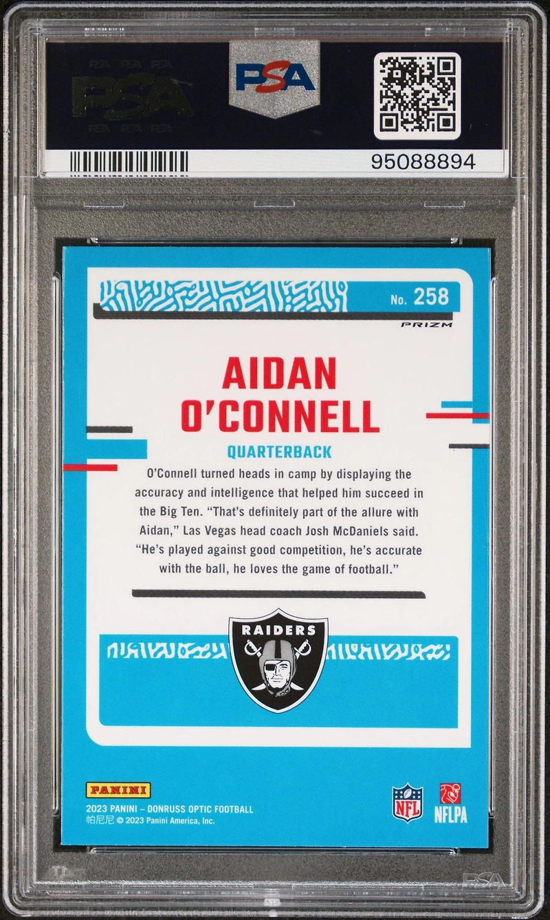 2023 Panini Donruss Optic 258 Aidan O'connell Holo PSA 10