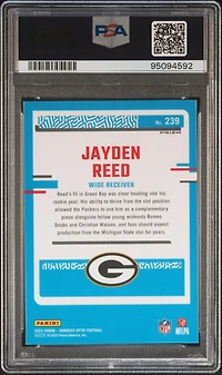 2023 Panini Donruss Optic 239 Jayden Reed Blue Hyper PSA 10