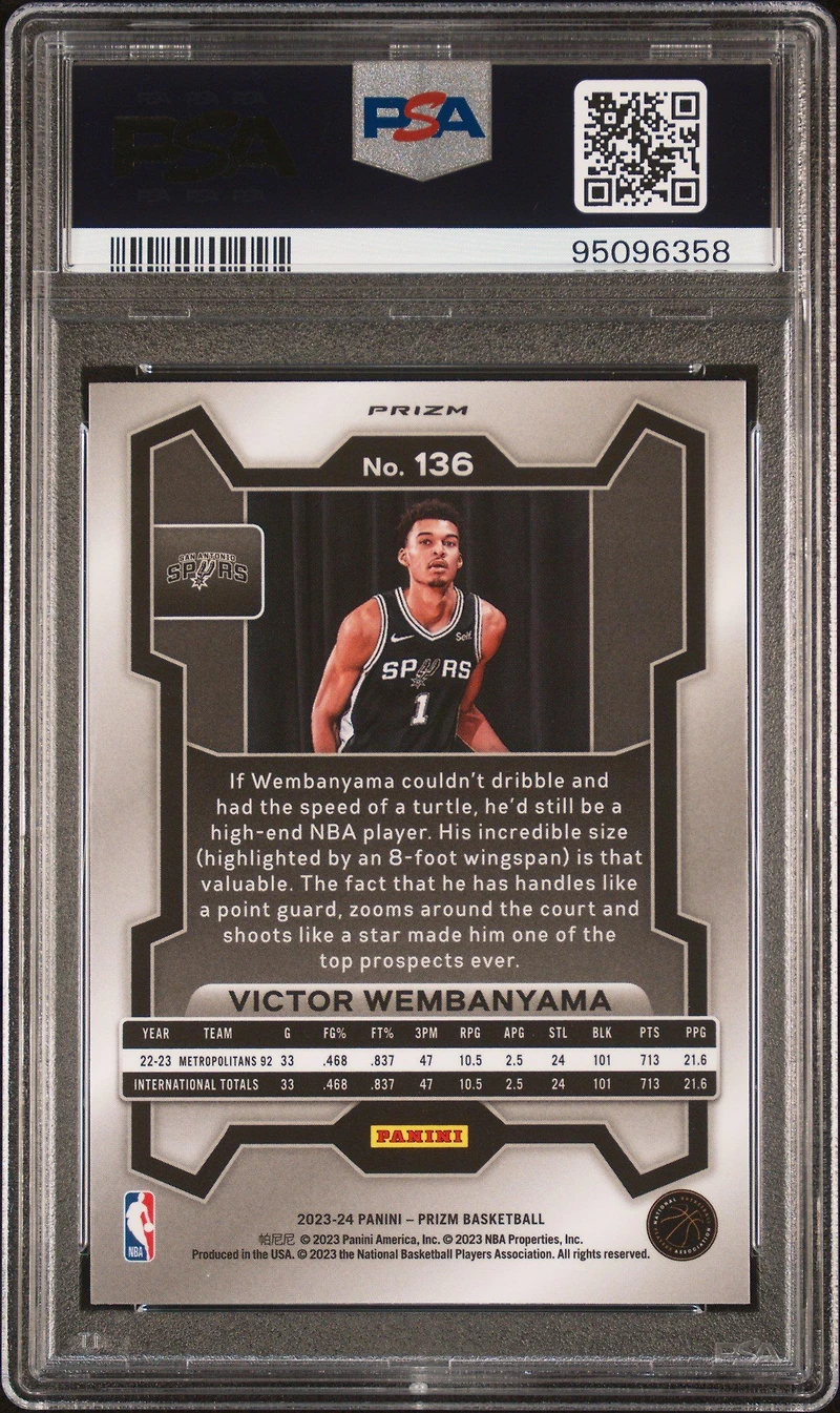 2023 Panini Prizm 136 Victor Wembanyama Silver Prizm PSA