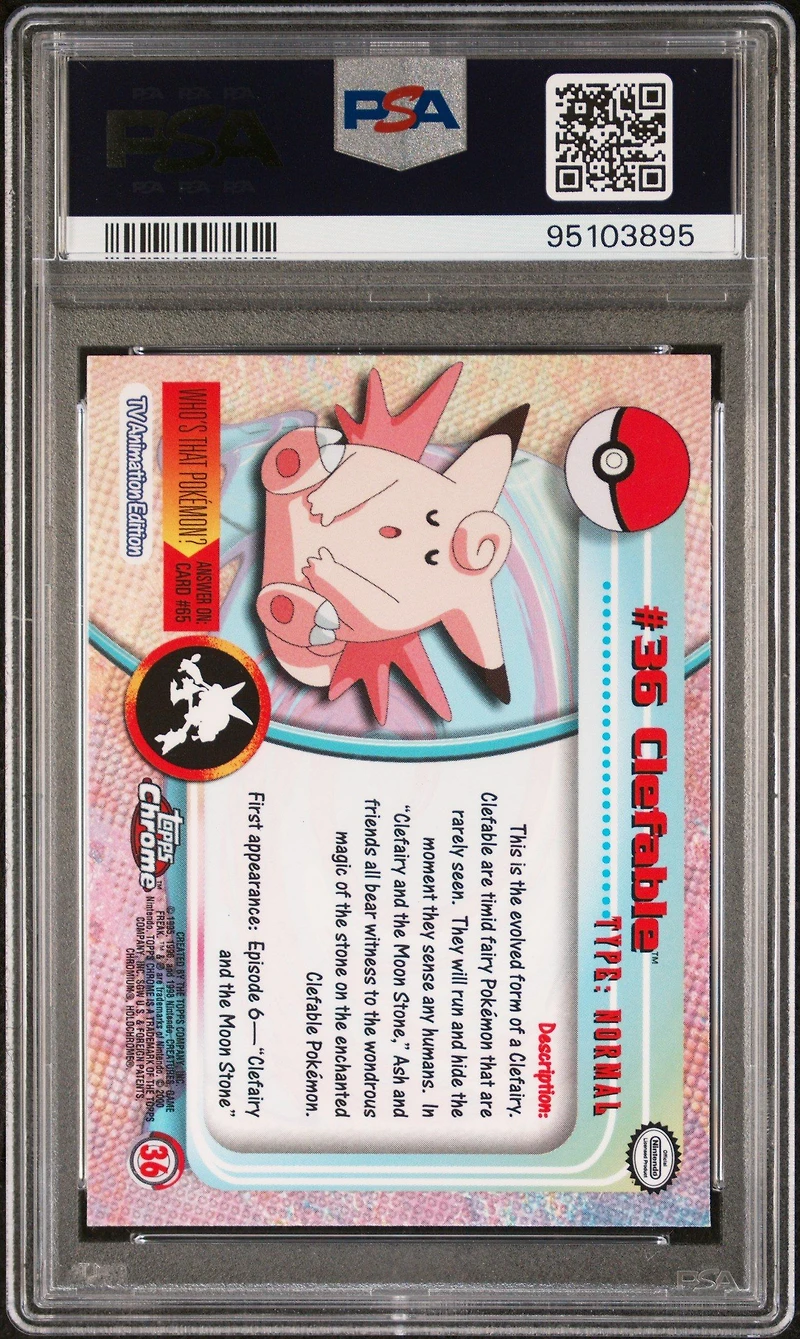 2000 Topps Chrome Pokemon T.v. 36 Clefable PSA 10