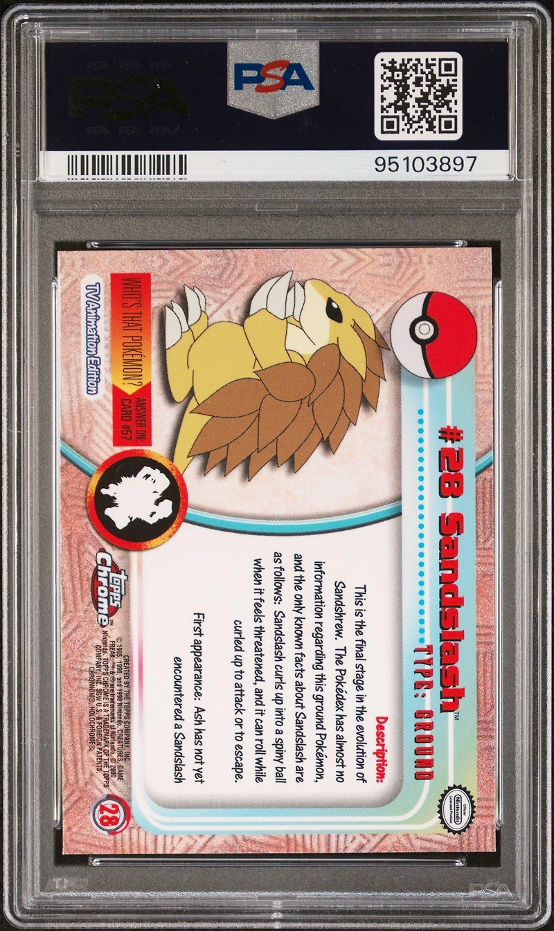 2000 Topps Chrome Pokemon T.v. 28 Sandslash PSA 10