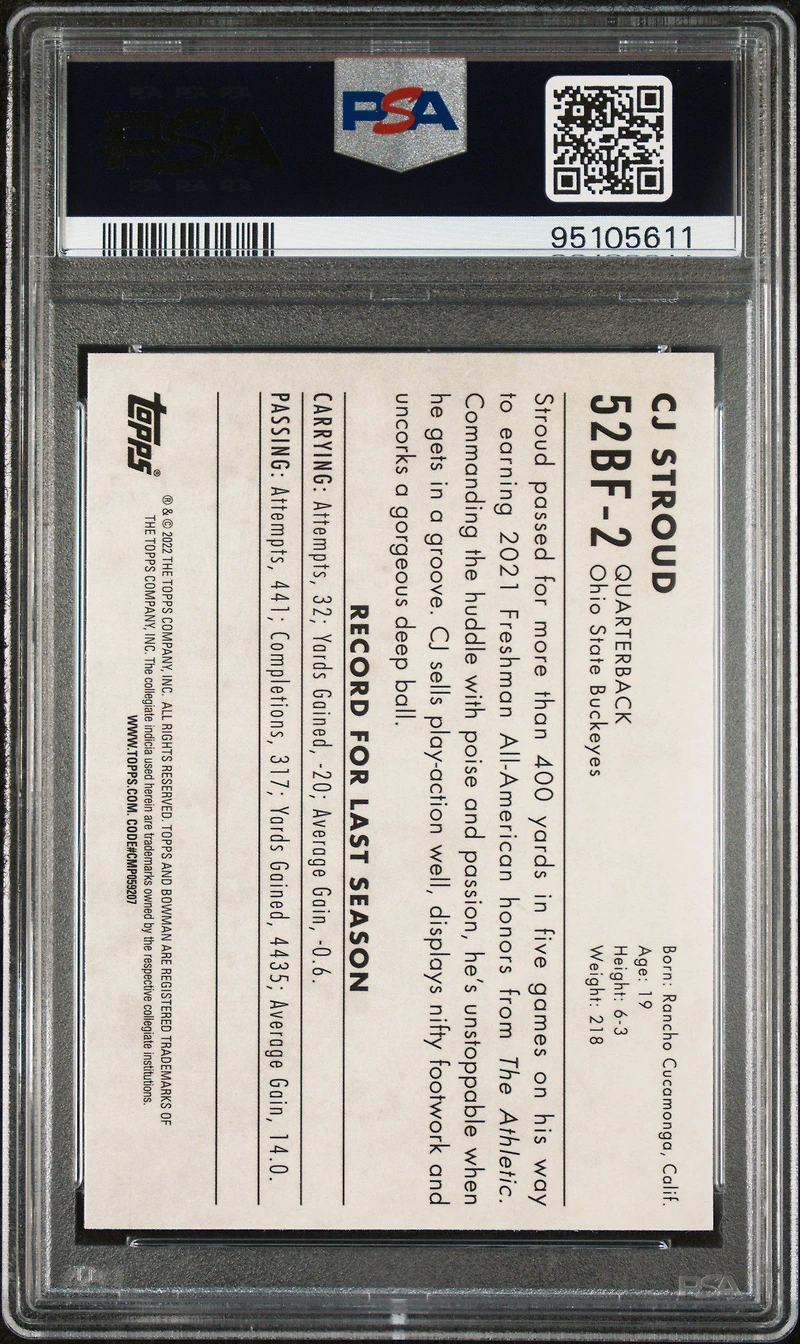 2022 Bowman University 1952 Bowman 52bf2 Cj Stroud PSA 9